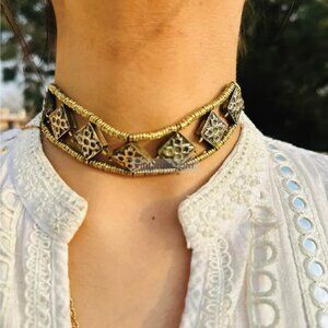 Handwoven Afghan Choker: Beaded Bohemian Tribal Necklace